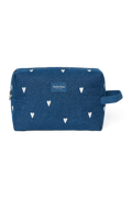 Denim Toiletry Bag | Dark Blue White Hearts