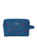 Denim Toiletry Bag | Dark Blue Red Hearts