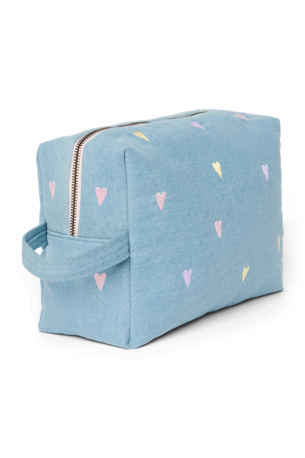Denim Toiletry Bag | Light Blue Hearts