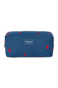 Denim Pouch | Dark Blue Red Hearts