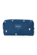 Denim Pouch | Dark Blue White Hearts