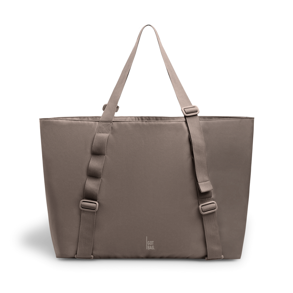 TOTE BAG LARGE Tasche in oyster (klassisches Taupe-Braun) als Studioaufnahme in Frontansicht.