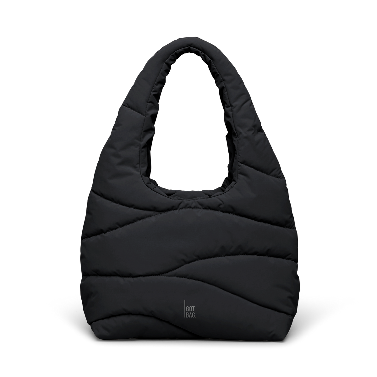 WAVY PUFFER SHOULDER BAG Tasche in black (Schwarz) als Studioaufnahme in Frontansicht.