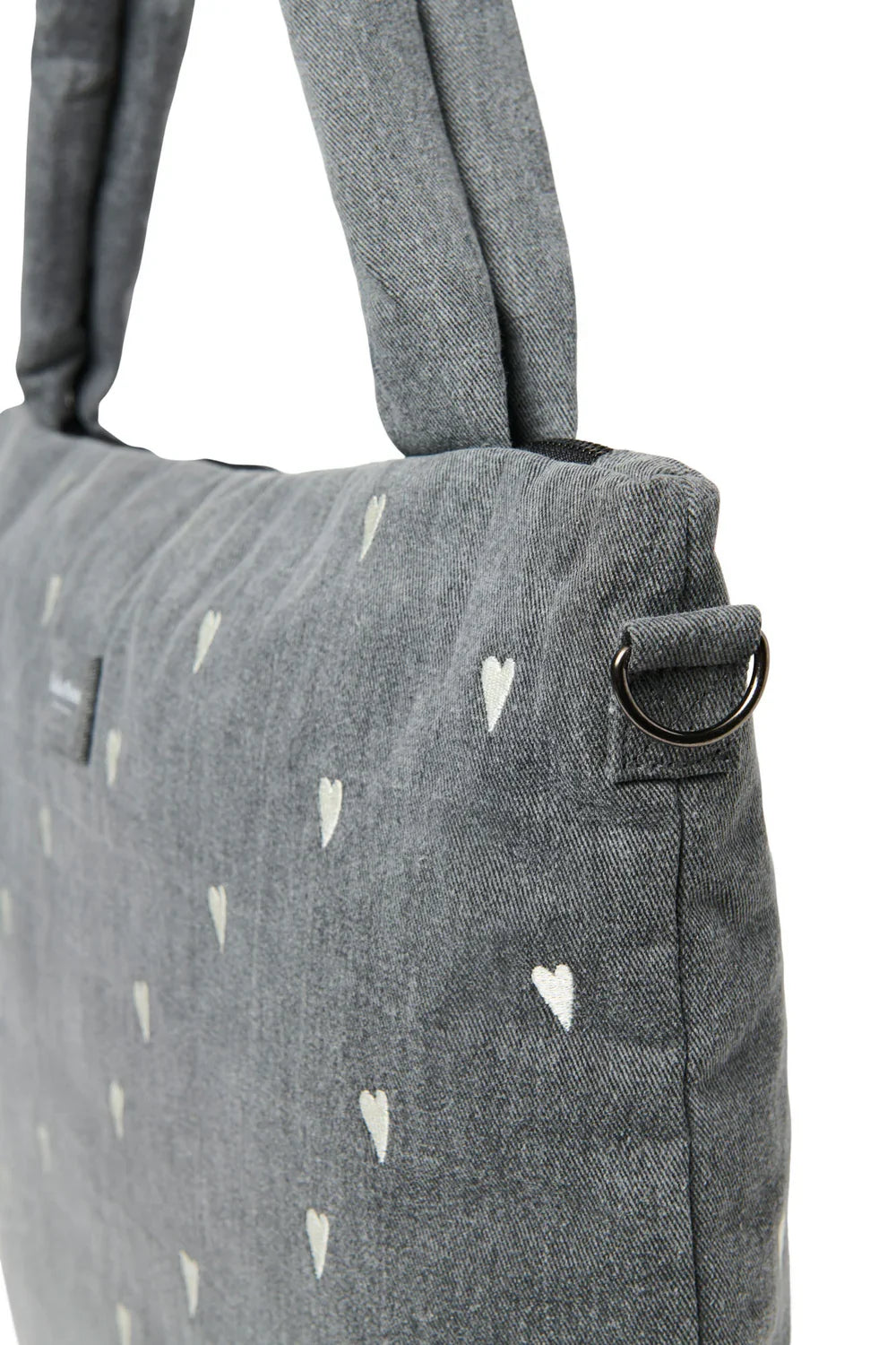 Grey Hearts Denim Diaper Bag
