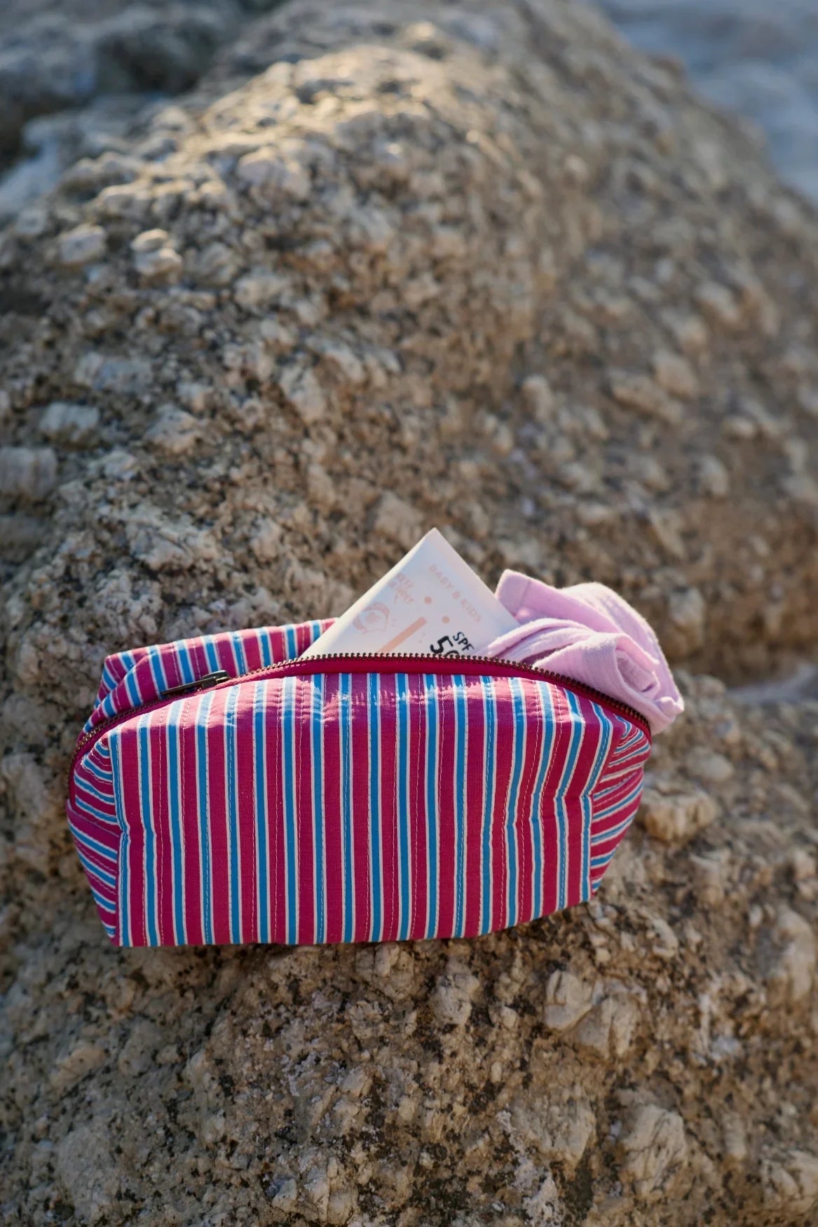 Poplin Striped Pouch | Raspberry