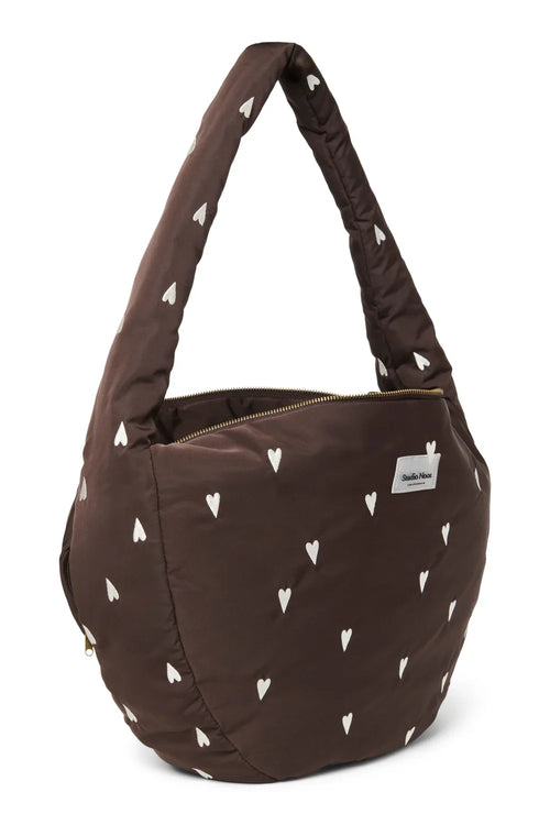 Brown Hearts Puffy Cross Body Bag