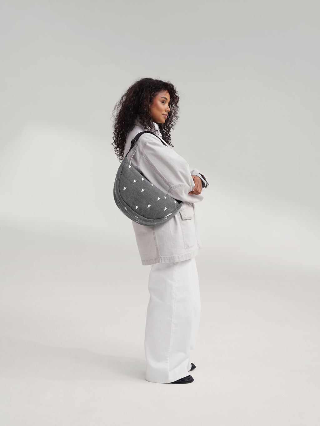 Denim Adult Fanny Pack | Grey Hearts